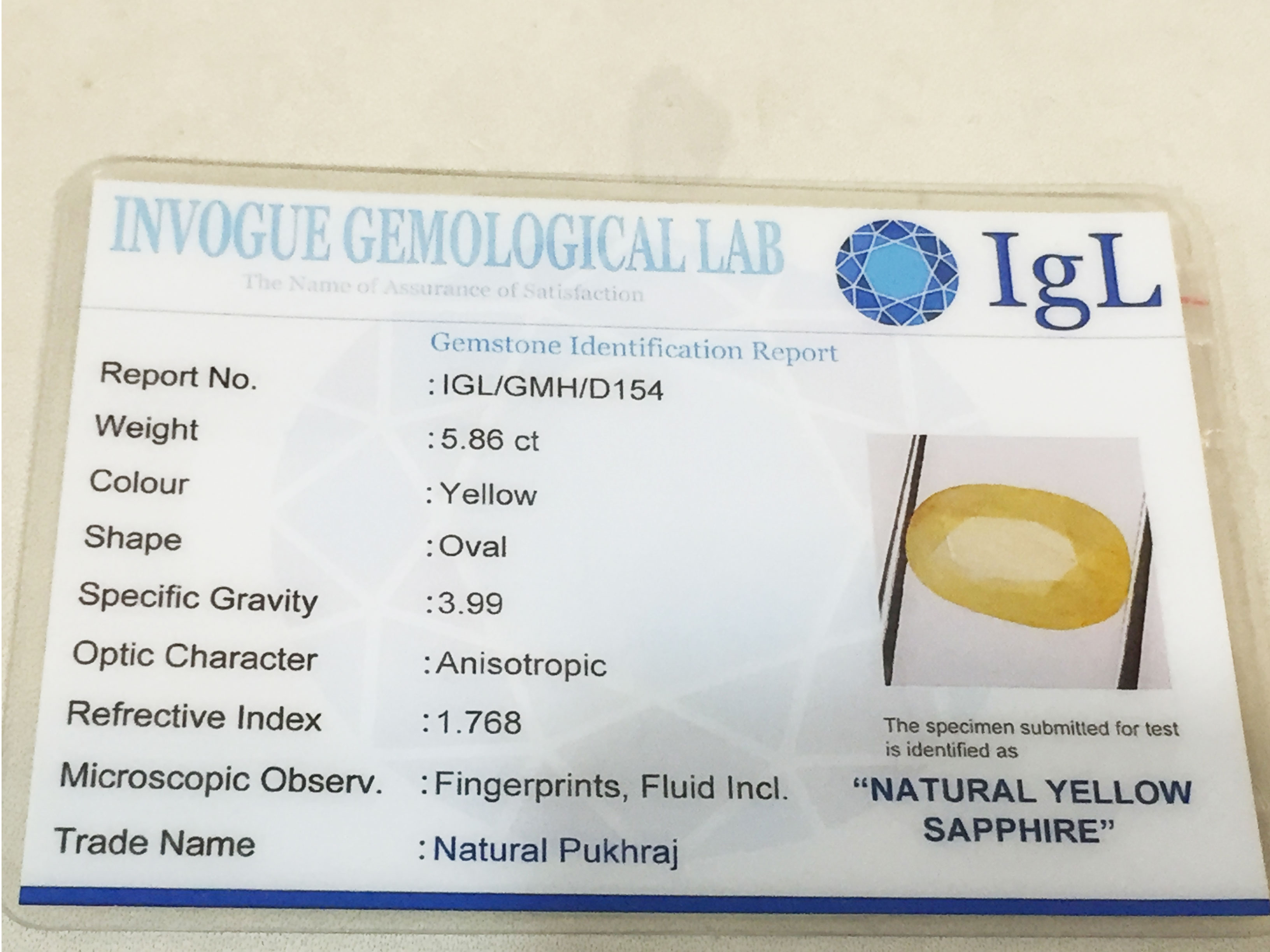 5.86 ct/6.51 ratti Natural Certified Ceylon Pukhraj/Yellow Sapphire